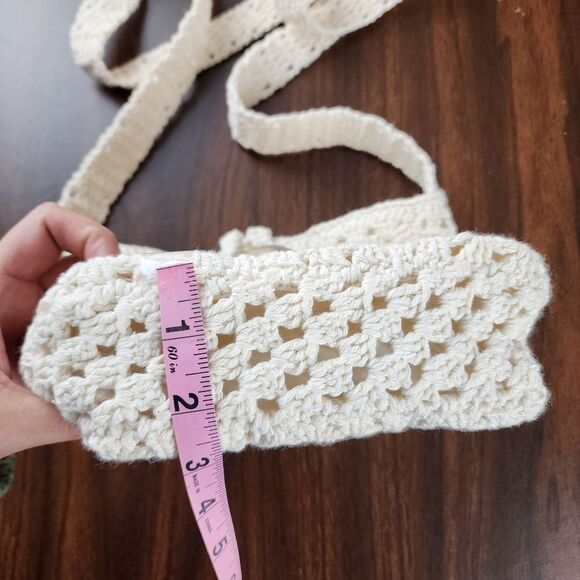 New Handmade Crochet Cotton Granny Square Crossbody Mini Bag Lined Purse Cream - Picture 7 of 11